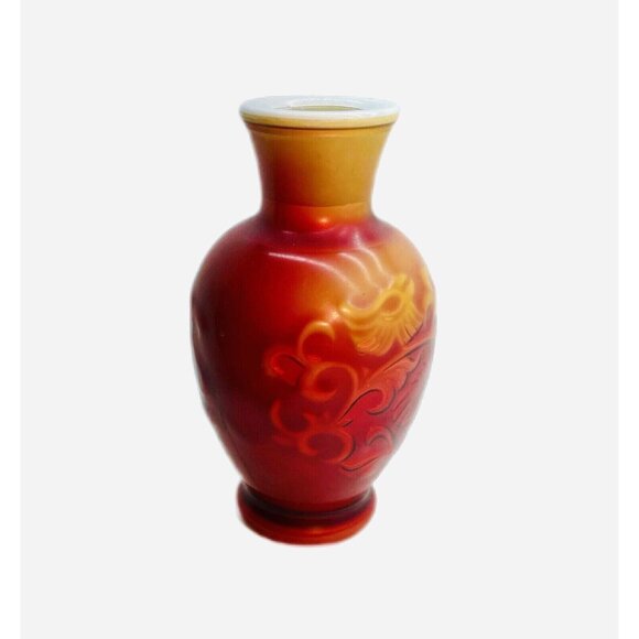 VTG Avon Vase Embossed Milk Glass Fragranced Spring Bouquet Red Orange 6.5" 1981 - Picture 3 of 7